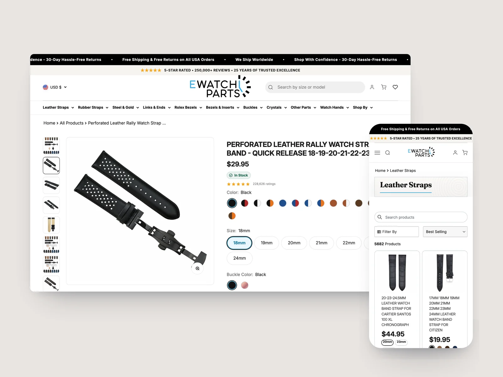 eWatch Parts Shopify storefront by Tripster Developers
