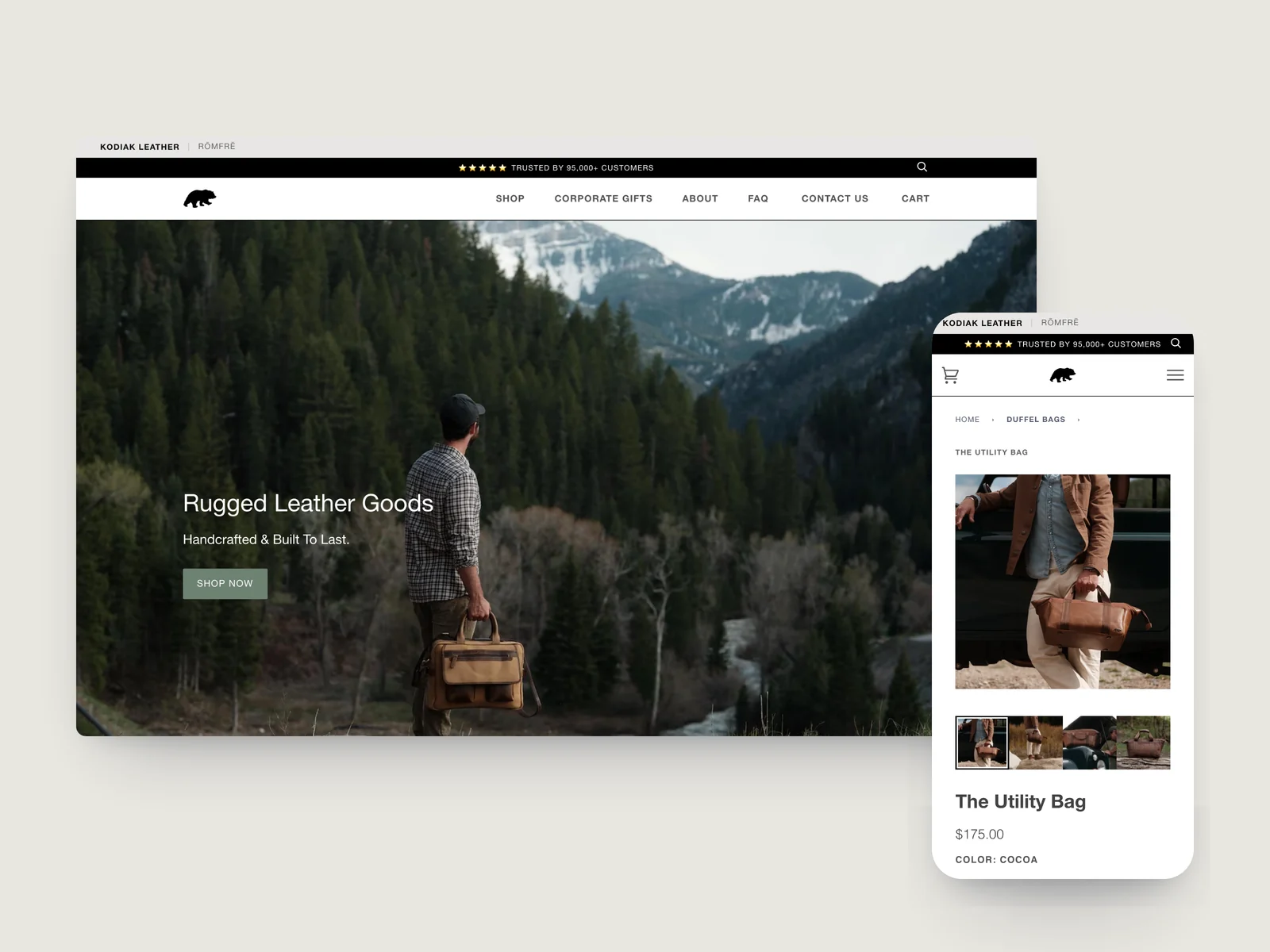 Kodiak Leather Shopify storefront by Tripster Developers